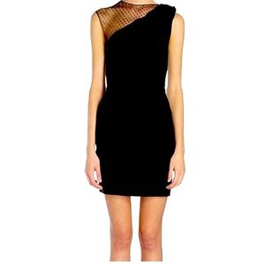 Black YSL Mesh-Sequined Shoulder Sheath Midi Dress